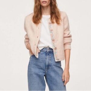 NWOT Mango Soft Blush Chunky Knit Cardigan Sweater